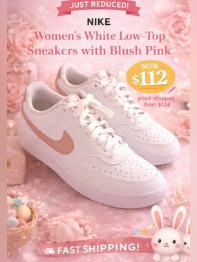 Nike Women’s White Low-Top Sneakers with Blush Pink